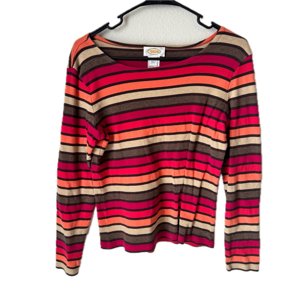 Talbots Womens‎ Small Striped Boat Neck Long Sleeve Top Pink Orange Brown Multi